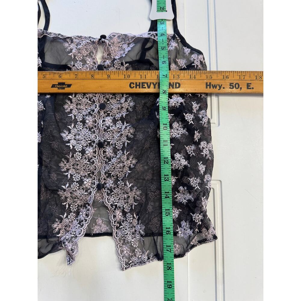 Victorias Secret Vintage Mesh Cami Top Size M Pink Floral Embroidered Coquette - Picture 5 of 6